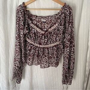 American Eagle Top Womens XS Babydoll Cottagecore Feminine Boho Floral Crop NWT